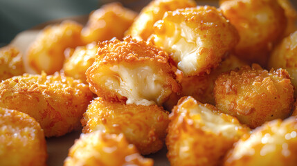 Fried cheese curds magically arranged, ready for snacking