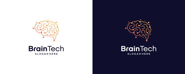 brain Tech logo design, with linear dot style