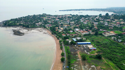 Aerial view of seaside capital city of Sao Tome, Africa