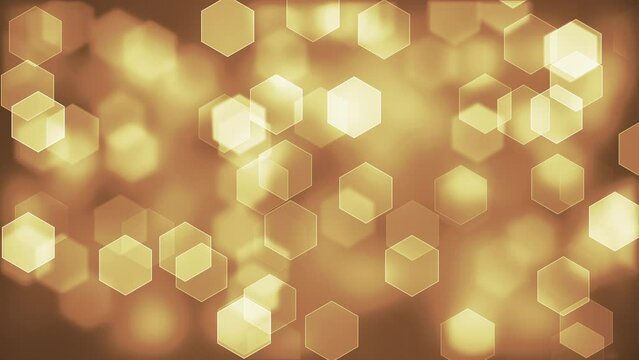 Hexagonal Gold Bokeh. Abstract Hexagons on a Blurry Soft Background. Looped video.
