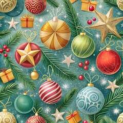 Background patterns in the style of New Year, Christmas Baubles, Wrapping paper