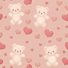 Background patterns in the style of Valentine's Day, Teddy bears holds the heart, Wrapping paper