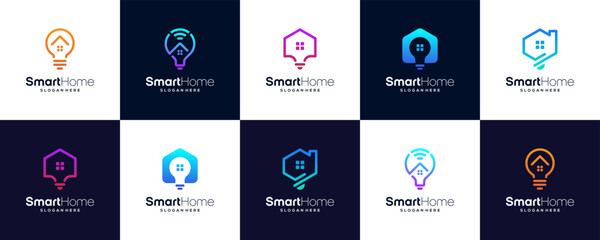 set of Smart Home with line art style logo design, vector illustration