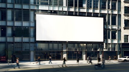 Exterior blank billboard on a building facade, for advertisement mockup, on a city street background