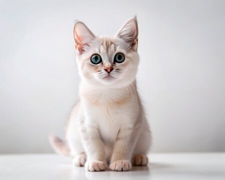 Burmilla breed cat sitting isolated on white background looking at camera.
