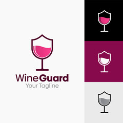 Illustration Vector Graphic Logo of Wine Guard. Merging Concepts of a glass of wine and Shield Shape. Good for business, startup, company logo