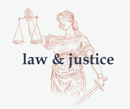 Themis illustration of the ancient Greek goddess, personifying justice and fair trial, in the engraving style.
