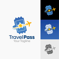 Illustration Vector Graphic Logo of Travel Pass. Merging Concepts of a Aeroplane and Ticket Shape. Good for business, startup, company logo