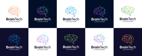 Set of Abstract Creative Digital Brain Logo Design Template