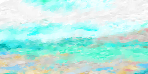 Impressionistic Peaceful & Serene Seascape with Soft Look - Digital Painting, Art, Artwork, Design, Illustrations, Painting - in aquamarine aquas greens blues & Tans