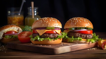 Savory Cheeseburgers Stack with Layers of Flavor on a Dark Background