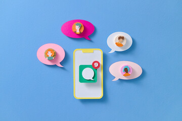 people typing message on smartphone chatting in mobile app chat