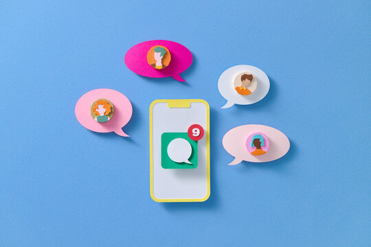 people typing message on smartphone chatting in mobile app chat