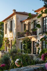 Fototapeta premium Charming House With Abundant Flowers