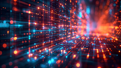 Naklejka premium A high-tech interface showing a cybersecurity network, network, dynamic and dramatic compositions, with copy space 