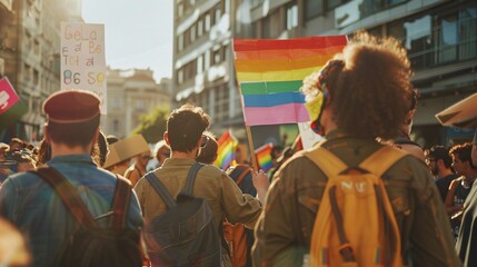 Obraz premium United Voices: LGBTQ+ Rights Peaceful Protest in Crowded City Square
