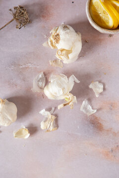 garlic, salt, lemon and garlic chive seeds