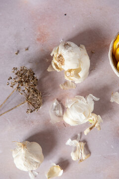 garlic, salt, lemon and garlic chive seeds