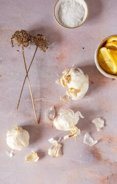 garlic, salt, lemon and garlic chive seeds