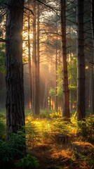 Sunlight Peeking Through Trees in a Forest