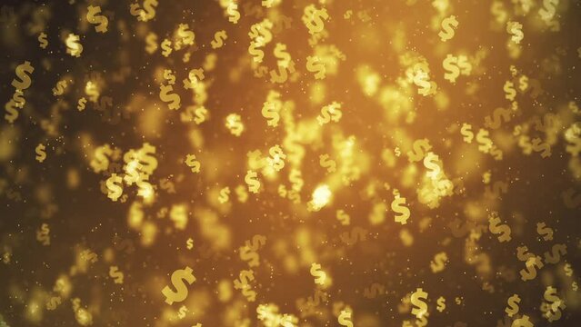 Gold Dollars Background. Smoothly Flying Golden Dollar Symbols. Looped video.
