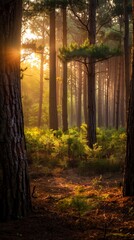 Fototapeta premium Sun Shining Through Trees in Forest