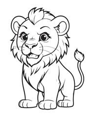 Cute Lion Coloring Pages for kids, Lion cartoon vector, Lion illustration, black and white color.