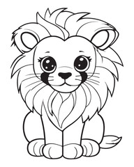 Cute Lion Coloring Pages for kids, Lion cartoon vector, Lion illustration, black and white color.