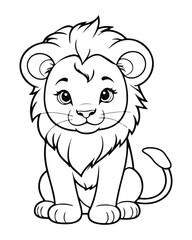 Cute Lion Coloring Pages for kids, Lion cartoon vector, Lion illustration, black and white color.