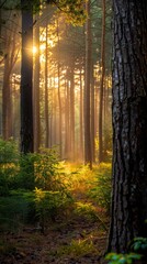 Fototapeta premium Sun Shining Through Trees in Forest