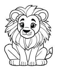 Cute Lion Coloring Pages for kids, Lion cartoon vector, Lion illustration, black and white color.