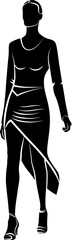 Silhouette of Walking Women In Dress . Vector monochromatic illustration 