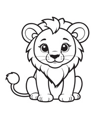 Cute Lion Coloring Pages for kids, Lion cartoon vector, Lion illustration, black and white color.