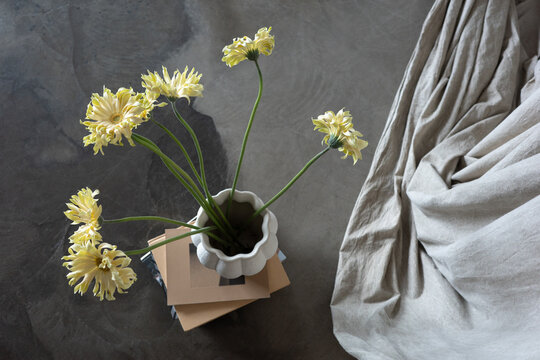 Top view of composition with gerbera flowers
