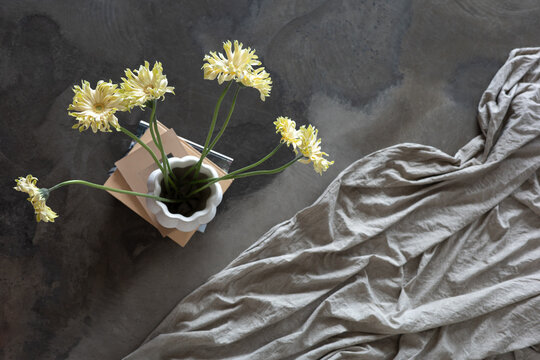 Top view of composition with gerbera flowers