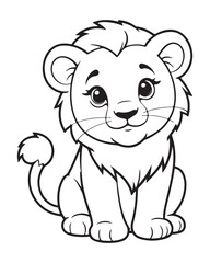 Cute Lion Coloring Pages for kids, Lion cartoon vector, Lion illustration, black and white color.
