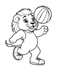 Cute Lion Coloring Pages for kids, Lion cartoon vector, Lion illustration, black and white color.