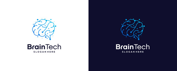 Brain Technology Logo Design Illustration . Digital Brain Tech Logo