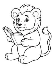 Cute Lion Coloring Pages for kids, Lion cartoon vector, Lion illustration, black and white color.