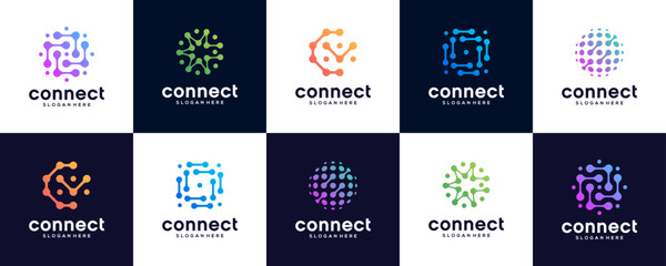 set of creative technology logo design template with connect concept.