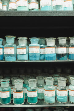 Selection of color pigments in glass jars
