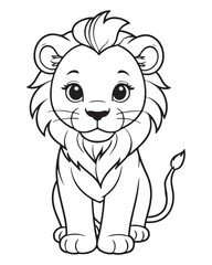 Cute Lion Coloring Pages for kids, Lion cartoon vector, Lion illustration, black and white color.