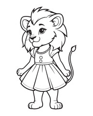 Cute Lion Coloring Pages for kids, Lion cartoon vector, Lion illustration, black and white color.