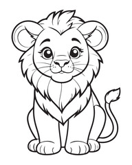 Cute Lion Coloring Pages for kids, Lion cartoon vector, Lion illustration, black and white color.