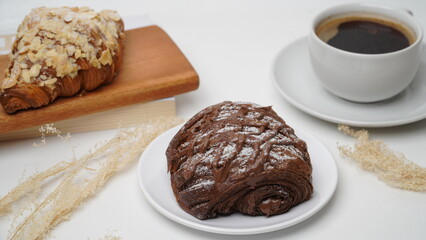 Croissant choco filling isolated on a white background