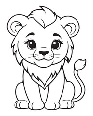 Cute Lion Coloring Pages for kids, Lion cartoon vector, Lion illustration, black and white color.