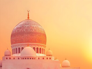 Geometric Mosque Dome with Sunset Gradient and Minimalist Pattern