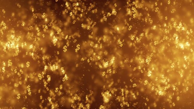 Gold Dollars Background. Smoothly Flying Golden Dollar Symbols. Looped video.