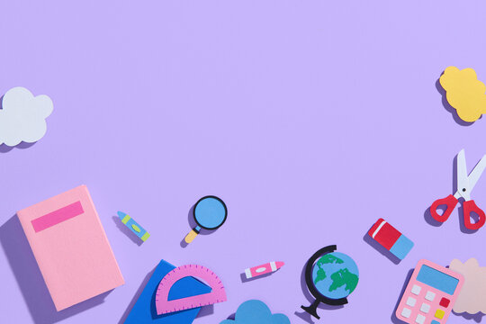 Back to school paper art background with School supplies