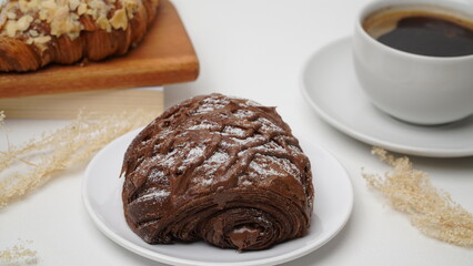Croissant choco filling isolated on a white background